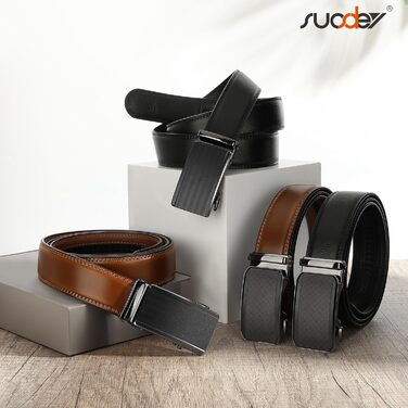 Чоловічий шкіряний ремінь Suosdey з автоматичною пряжкою, 35 мм, чорний, регульований, для джинсів та бізнес-casual стилю, обхват талії 87-105 см