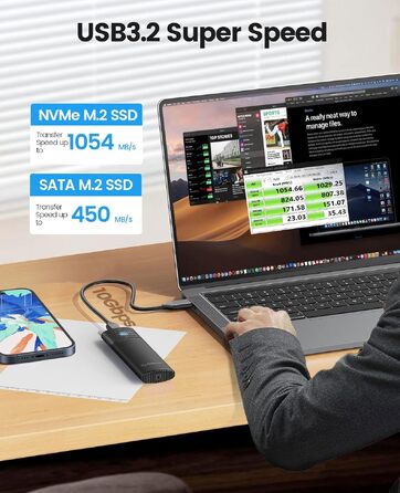 Зовнішній корпус-адаптер ORICO для M.2 NVMe та SATA SSD, USB 3.2 Gen 2 10Gbps, PCIe/NGFF B+M Key (2230/2242/2260/2280), алюмінієвий, без інструментів, PWDM2-BK, чорний