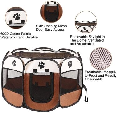 Клітка-забіг для цуценят та тварин, 74x74x43 см, для собак, котів, кроликів, дрібних тварин, Oxfordgewebe, портативна