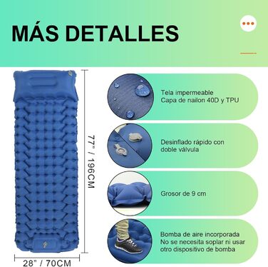iParaAiluRy Self-Inflating Sleeping Pad Ultralight, Compact Self-Inflating Air Mattress for Outdoor Camping Hiking Backpacking Beach, Waterproof Camping Mat (Single Cyber Blue)