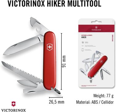 Мультитул Victorinox Hiker Swiss Army Knife – 13 функцій, ніж, відкривачка для консервів, викрутка