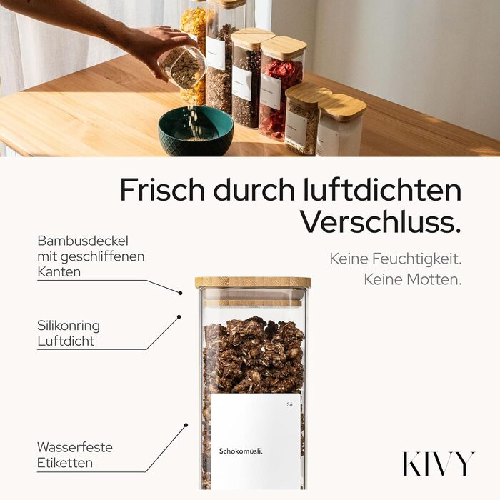 Скляні банки для зберігання KIVY, набір 4 шт (400 мл) з бамбуковими кришками та етикетками