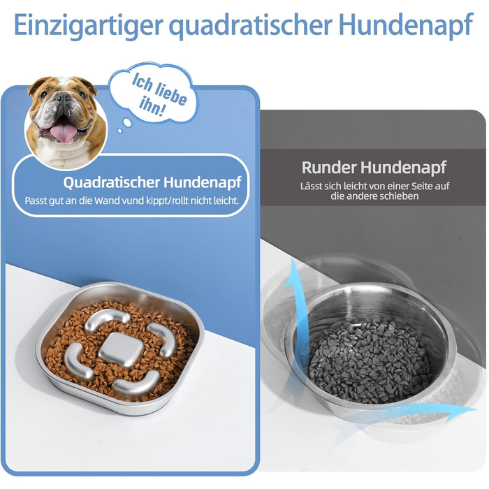 Миска для собак Anti Schling Napf з нержавіючої сталі 304, з силіконовим дном, для маленьких та середніх собак, 23*23*4.5 см