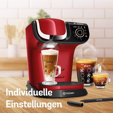 Кавомашина Tassimo My Way 2 TAS6502 з фільтром для води, понад 70 напоїв, персоналізація, великий вибір кави, просте приготування, 1500 Вт (Червона, з фільтром, для одного)