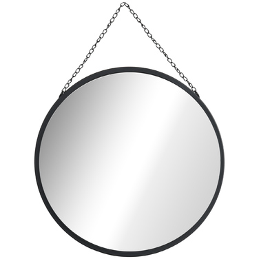HOMCOM Wall Mirror Makeup Mirror Round Mirror Ø 50 cm with Decorative Mounting, Black Metal and Glass for Bathroom and Hallway