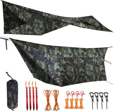 Гамак-тент OneWind Camo 365x295 см: ультралегкий, для кемпінгу, бушкрафту, з підставою та дверима