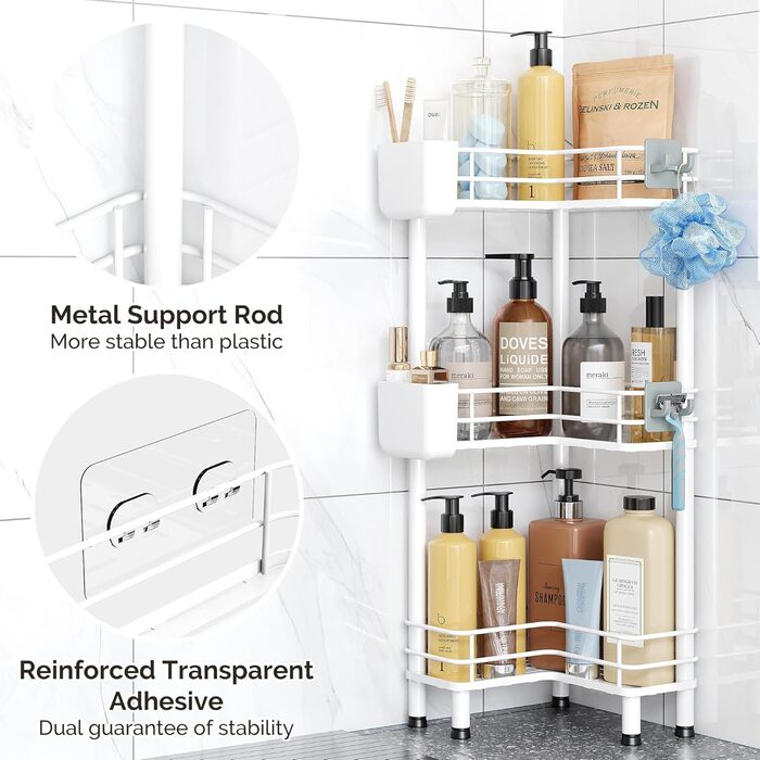 Набір з 3 кутових поличок для душу Orimade, нержавіюча сталь, без свердління, для ванної кімнати