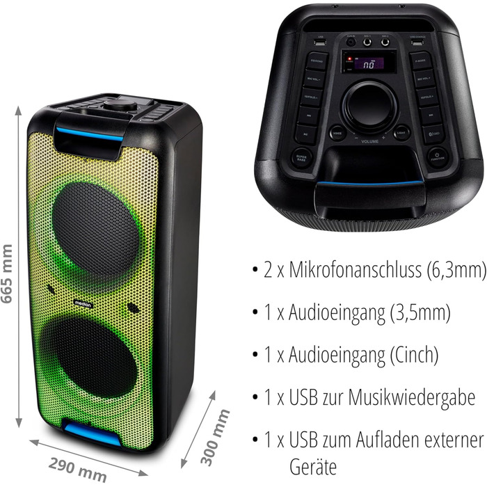 MEDION PE-1 Pure Partybox: портативна Bluetooth колонка з мікрофоном, світлові ефекти, караоке, AUX, USB, радіо (2 x 450 Вт)