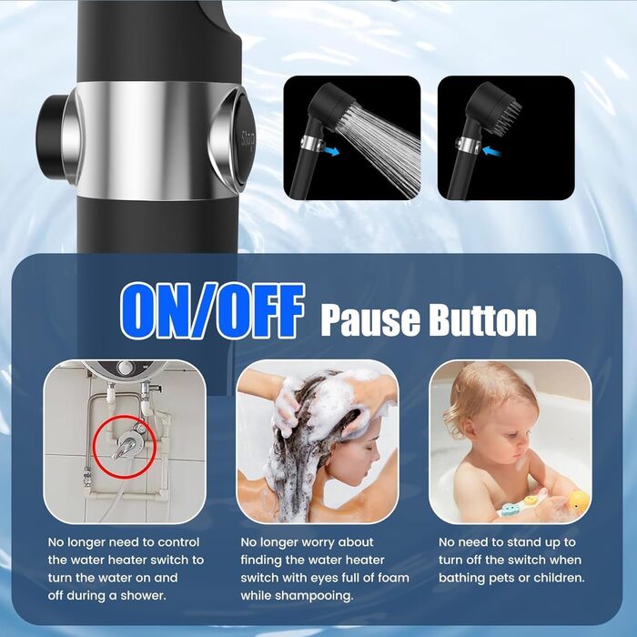 Фільтрована душова лійка з високим тиском, ручна, з шлангом, 4 режими, економія води, стоп-функція, для жорсткої води, видаляє хлор та бактерії (DY-001, чорний)