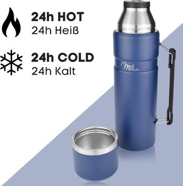 Термос Milu Thermoskanne 1L: ізольована фляга з нержавіючої сталі, 1000 мл, Navyblau (темно-синій)