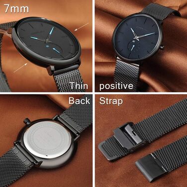 Годинник на руку Unendlich U Infinito, чорний, ультратонкий, для чоловіків, мінімалістичний, модний, кварцовий, з чорним браслетом з нержавіючої сталі, водонепроникний