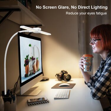 LED настільна лампа EppieBasic 24W з регулюванням яскравості, 80см, з кріпленням, захистом для очей, гнушим шийкою, для офісу, монітора, робочого місця, з таймером, чорна