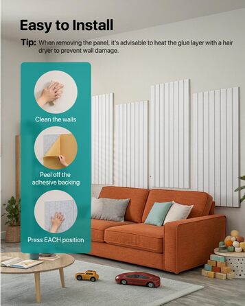 Акустичні панелі Soundsbay самоклеючі для звукоізоляції та декору стін, 120×60×0.9 см, білі (3 шт, 2.16м²)