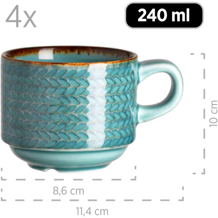 MÄSER Prospero: 8-Piece Premium Dinner Set for 4 (Turquoise, Vintage Style)