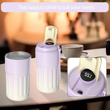 Термокружка для кави HomeAlexa з цифровим дисплеєм, 410 мл, нержавіюча сталь 316, ізольована, з кришкою, не протікає, для подорожей