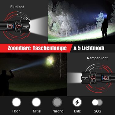 Ліхтарик Shadowhawk LED 20000 Люмен, надяскравий, тактичний, USB-зарядка, XHP70.2, IP67, 5 режимів, з кобурою, для кемпінгу, походів, надзвичайних ситуацій, чорний