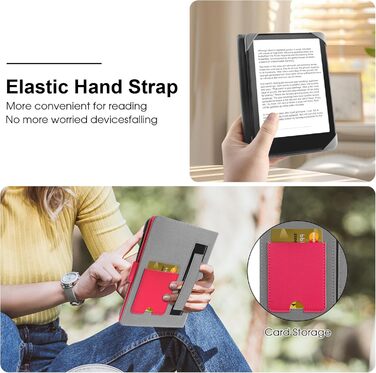 Чохол для електронного читача 6-7 дюймів: Pocketbook, Tolino, Sony, Kindle, Kobo. Шкіряний чохол, зелений (рожевий)