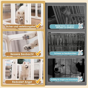 Акриловий вольєр для цуценят, 60 см, прозорий загородження для собак, портативний вольєр для цуценят та собак середніх розмірів, для використання в приміщенні та на вулиці, 10 панелей, білий