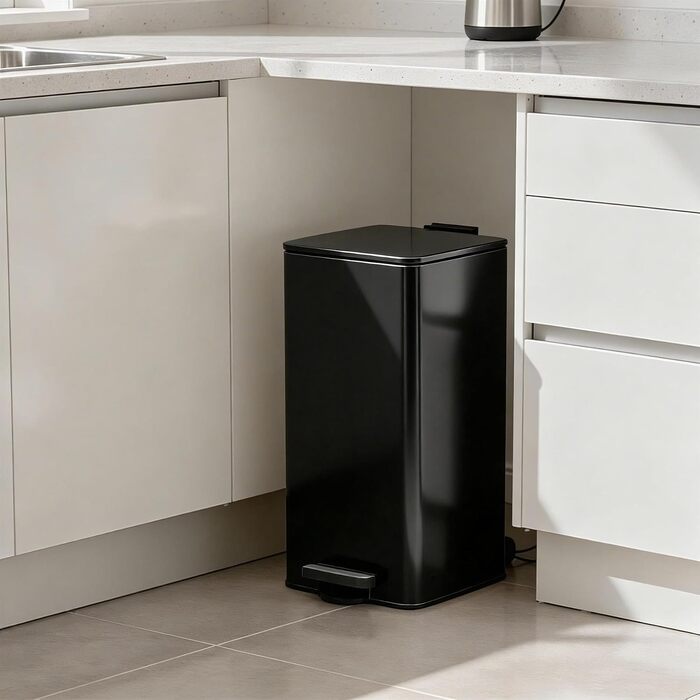 Сміттєвий відро Harbour Housewares на 30л зі сталі з педаллю, квадратне, для кухні (чорне)