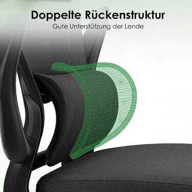 Ергономічне крісло для офісу Farini: регульована підголовник, з підлокітниками, для роботи та геймінгу, чорний колір