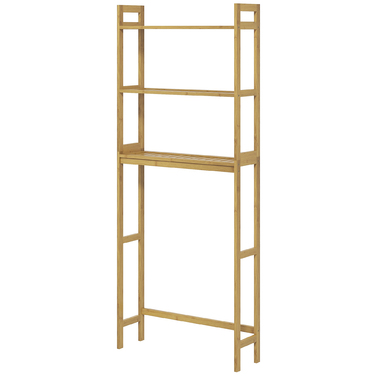 kleankin 3-Tier Toilet Bowl Shelf Bathroom Storage Rack with Tip-Over Protection Bamboo, Natural, Space-Saving Storage Shelf for Bathroom