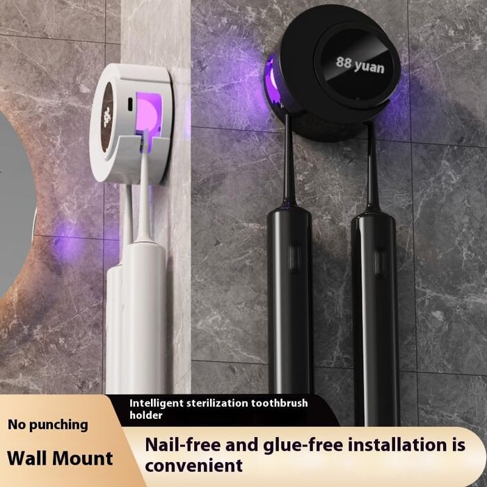 2-Slot Toothbrush Holder, Wall Mount, Portable UV Toothbrush Sanitizer, Travel Essentials Toothbrush Covers (white)