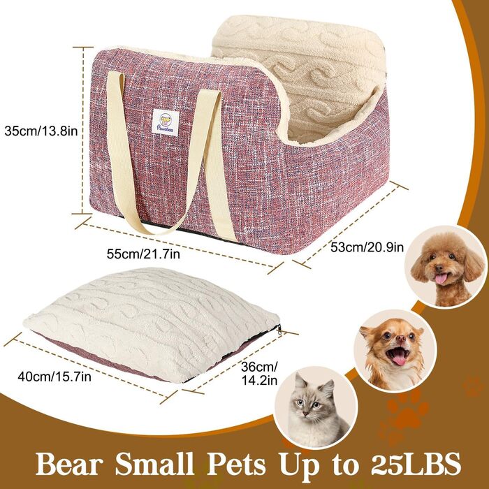 Крісло-ліжко для собак Pawaboo: безпечне та зручне автокрісло для маленьких собак до 11 кг (Magenta+Blau)