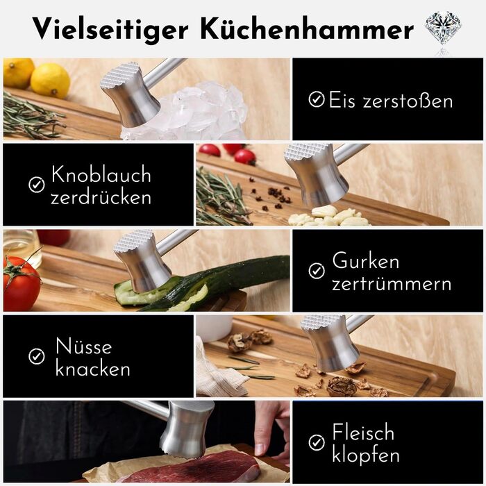 Ніж для відбивання м'яса Fleischklopfer з нержавіючої сталі, подвійний, для стейків, курки, свинини та яловичини, кухонний інструмент з 5-річною гарантією