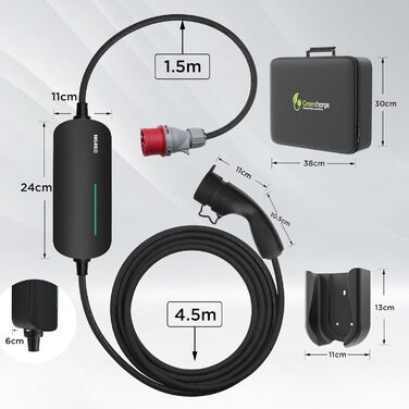 Morec Mobile Wallbox 11kW Type 2 6-16A 380V – Портативна зарядна станція для електромобілів з CEE 16A 6м