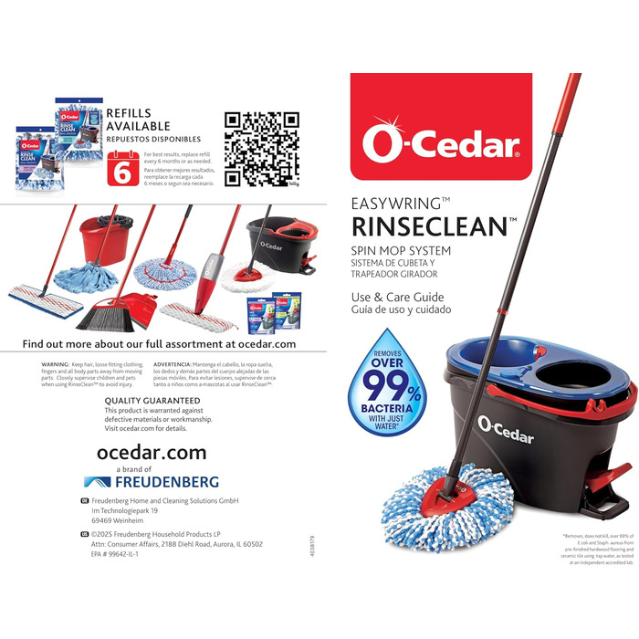 O-Cedar RinseClean Система миття підлоги з відром: без віджиму, видаляє 99% бактерій