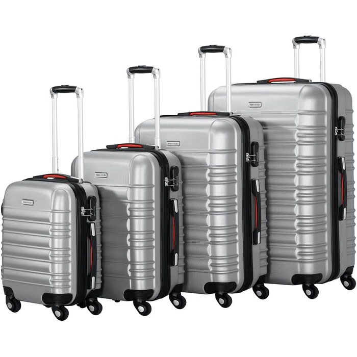 Набір валіз ABS S-M-L-XL з телескопічною ручкою та кодовим замком, срібний