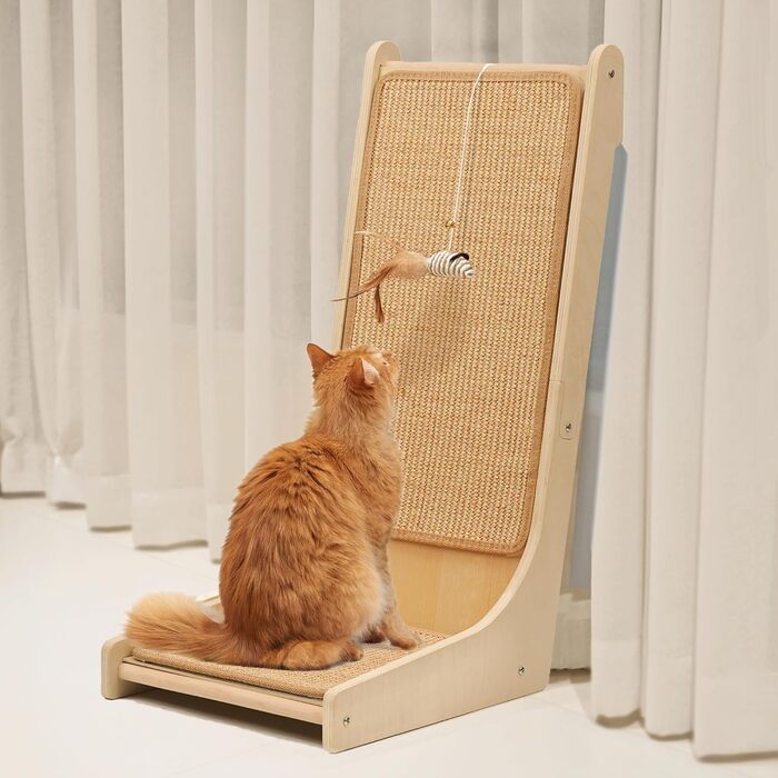 PETKARAY Драбина-крізь-крізь для котів, L-подібна, 68 см, сиза, з котячою м'ятою та іграшкою мишкою