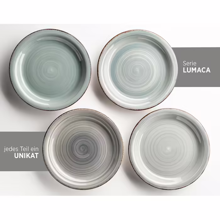MÄSER Dinnerware Set for 6 People in Modern Vintage Look, 12-Piece Tableware Set, Hand-Painted, Blue, Stoneware, Smoke Blue (Bel Tempo II)