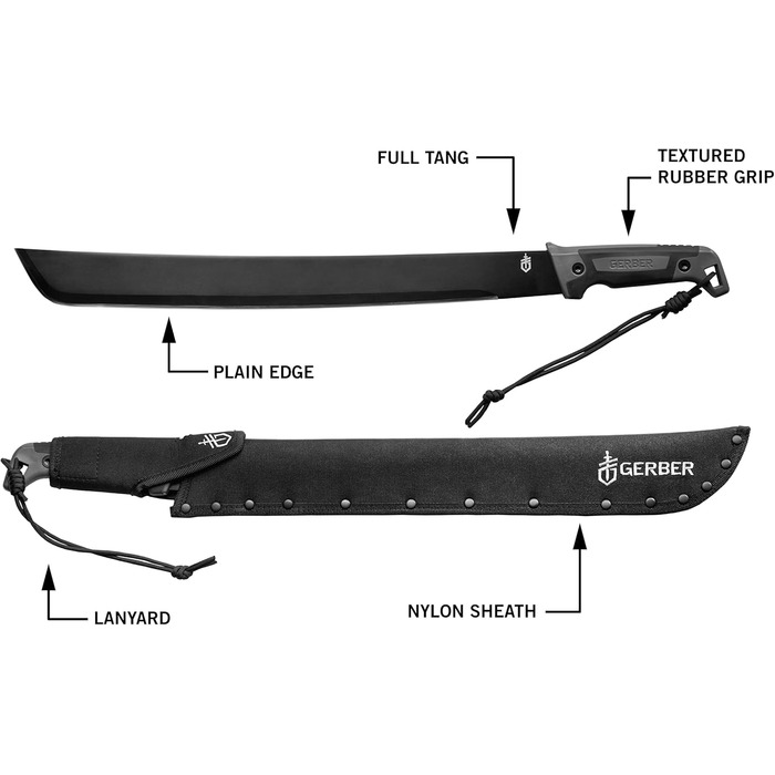 Мачете Gerber Gator Bush 45 см, карбоновий, з нейлоновим чохлом, чорний