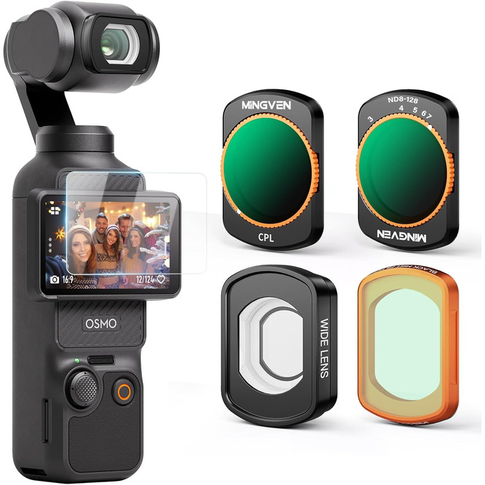 Набір фільтрів для DJI Osmo Pocket 3/4: Ширококутний об'єктив, CPL, Black Diffusion 1/4, ND4-128 (2-7 стопів)