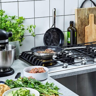 Набір сковорідок KitchenAid з нержавіючої сталі 20 см і 28 см, 3-шарове антипригарне покриття, для індукції, для духовки, посудомийної машини, з холодною ручкою, сріблястий