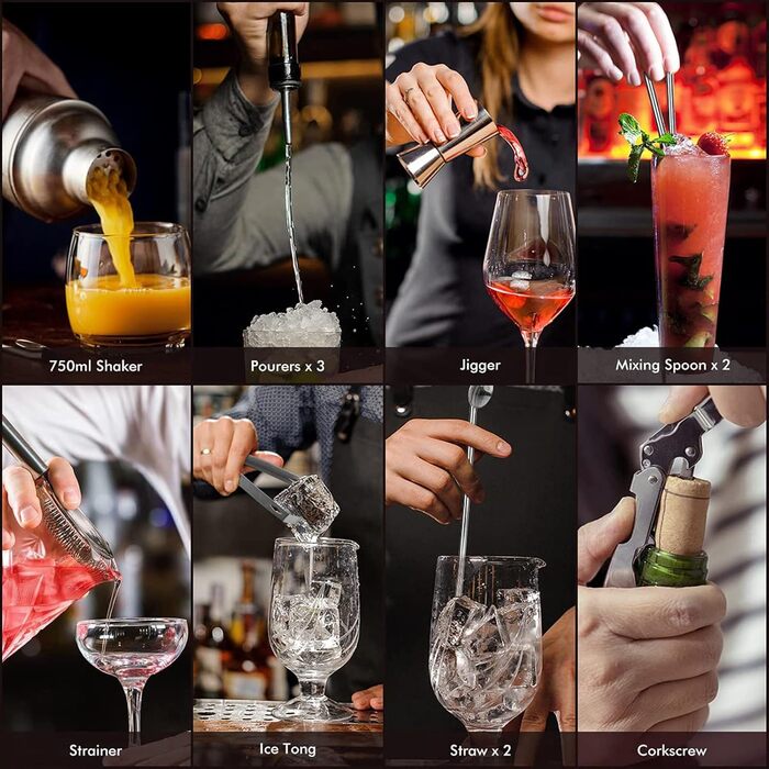 Професійний шейкер для коктейлів Lychee з нержавіючої сталі (12 предметів) / Набір шейкерів для коктейлів преміум-класу / 550 мл