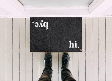 Hi Bye Doormat 75x50cm Black Made from Recycled Nylon Fibers - Durable Design Dirt Trapping Mat with Slogan - Washable Doormat for Indoor and Outdoor Use