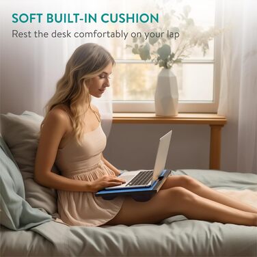 Підставка для ноутбука Navaris з пластику - для ліжка/дивану, підставка для планшета, 37,6x28x5,8 см, 8 регульованих рівнів, блакитна