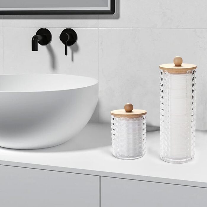 Набір для зберігання ватних дисків та паличок з бамбуковим кришками (3 шт.)