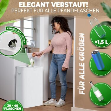 Deposit bottle collection container with lid and carrying bag | Deposit container with drop-in opening | Ideal bottle organizer for collecting deposits, bottle collector, empty container for kitchen - black (Beige without print)