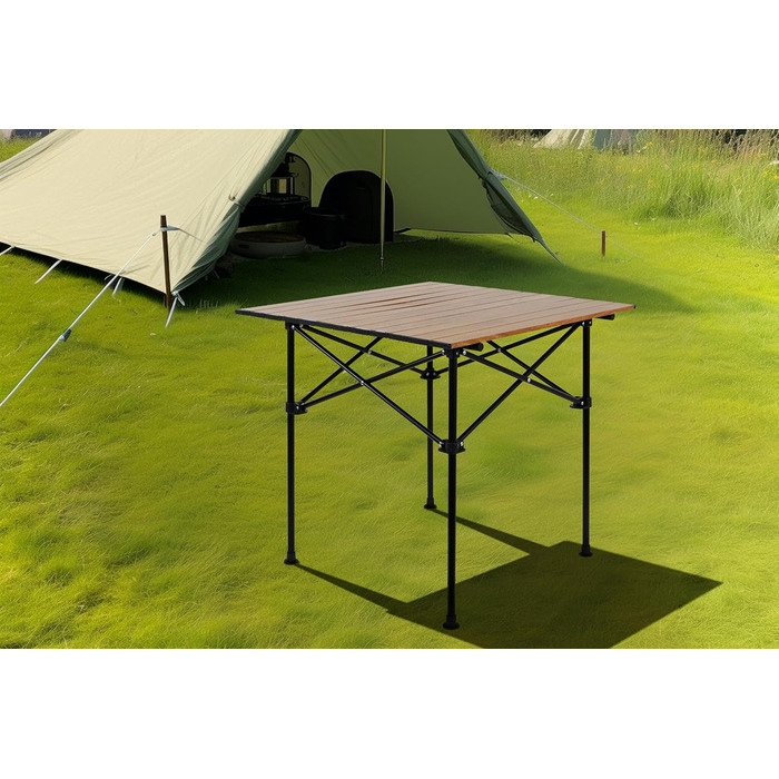 Складаний садовий/туристичний столик Ondis24 з алюмінію, 71 x 69.5 x 67.5 см, коричневий. Максимальне навантаження: 50 кг