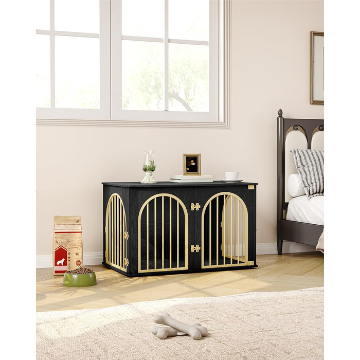 Клітка для собак Hzuaneri, 100 см, з 3 дверцятами, сучасний дизайн, для дому, чорне золото, DFC84101B