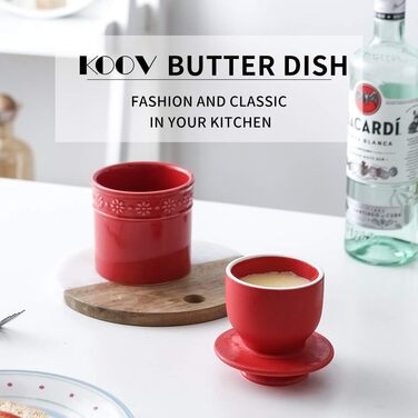 KOOV Ceramic Butter Top for Countertop, French Butter Dish, Large Capacity, Daisy Series (red)