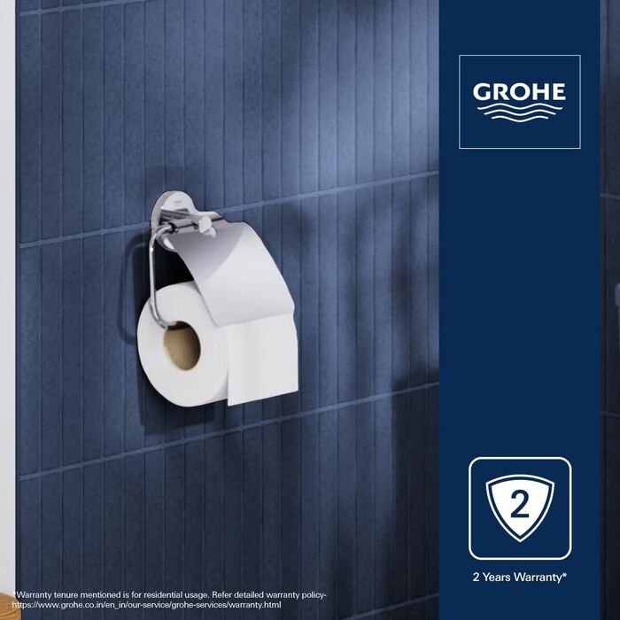 Тримач для туалетного паперу GROHE Essentials, хромований, круглий, з кришкою (набір 2 шт.), монтаж без свердління, арт. 40367001
