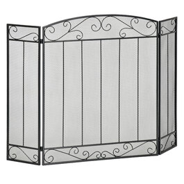HOMCOM Fireplace Screen, Folding Fireplace Gate with 3 Panels, Fireplace Guard, Spark Screen for Living Room, Steel, 105 x 80.5 cm, Black | Aosom