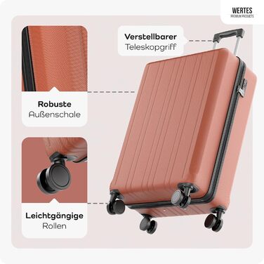 Чемодан великий 100L з TSA замком, жорсткий корпус, подвійні колеса, валіза на колесах (77см, теракотовий)