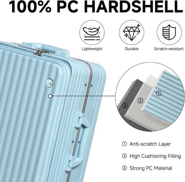 Валіза ручної поклажі Sea Choice з жорстким корпусом з PC, відділенням для ноутбука, USB-портом, 8 спін-колесами, замком TSA та тримачем для напоїв (1 шт., блакитний)