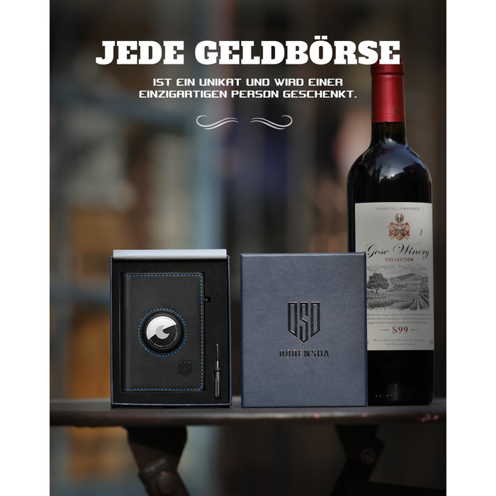 Портмоне DODENSHA® MagSnap для чоловіків з RFID захистом та відділенням для AirTag, картхолдер на 10+ карт, з монетницею, чорно-синій колір