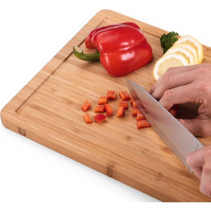 Blumtal Bamboo Cutting Board Wood made from 100% Bamboo XXL - 2cm thick wood board antibacterial - solid cutting board with juice groove - wooden cutting board 45x30x2cm - alternative to plastic cutting board